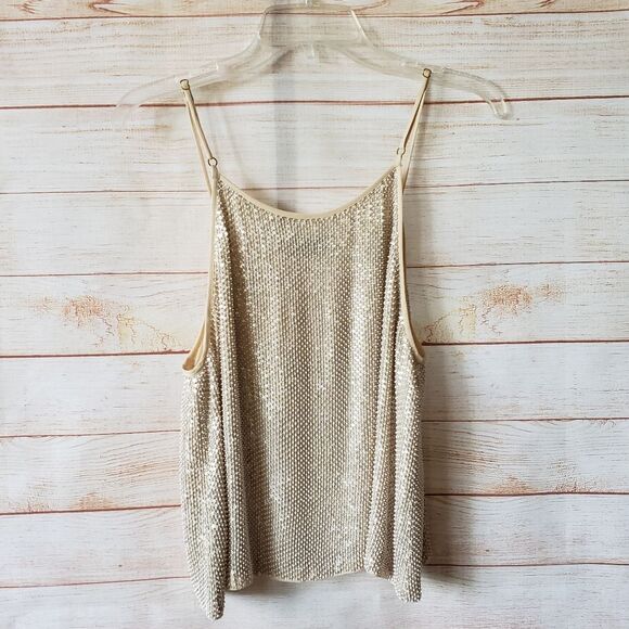 MLV Sequin/Pearl Embellished Camisole Top in Natural/Tan - Picture 5 of 12
